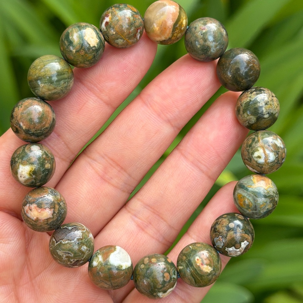 12mm stretchable green forest jasper bracelet 0736